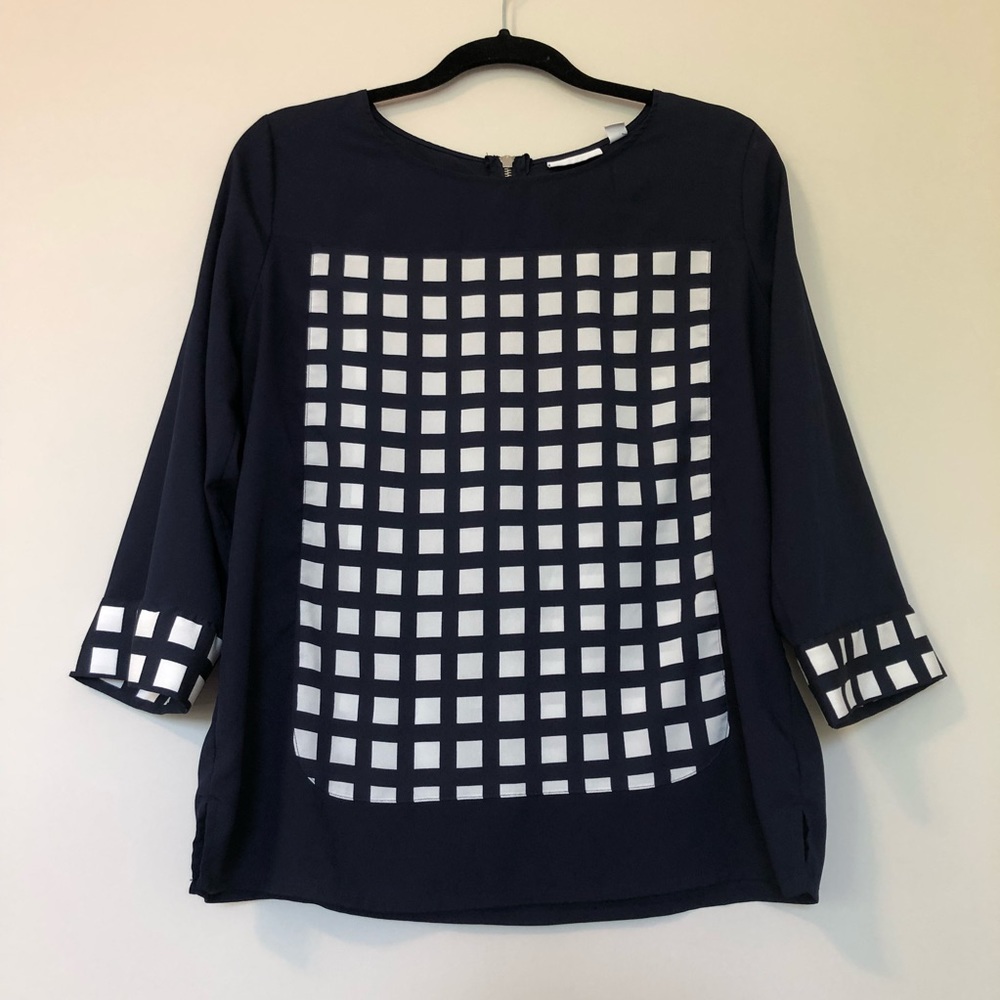 Color Block Navy and White Blouse